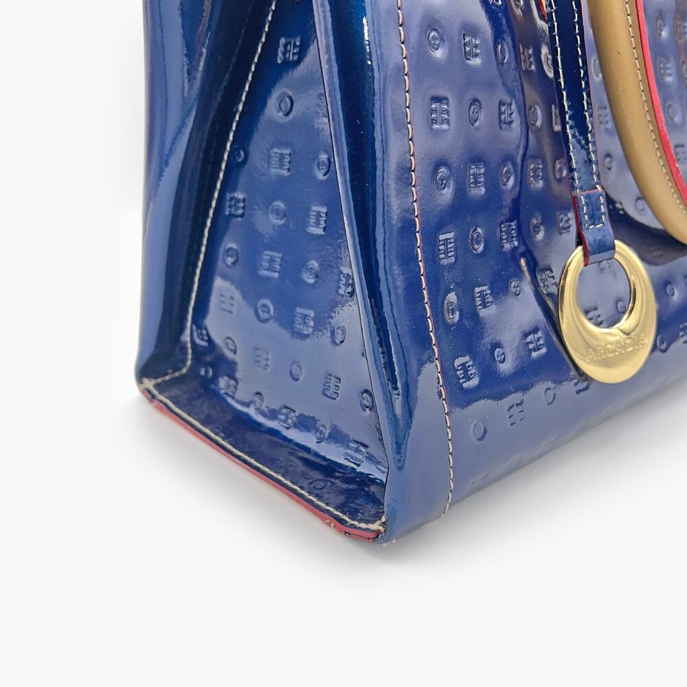 ARCADIA Patent Leather Logo Embossed Business Large Top Handles Tote Bag (Blue) - Picture 7 of 14